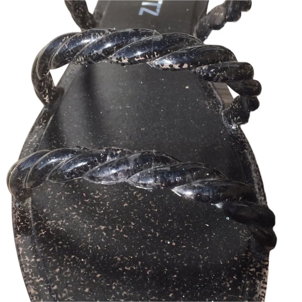 Schutz Diana Glitter Trio-Strap Jelly Slide Sandals